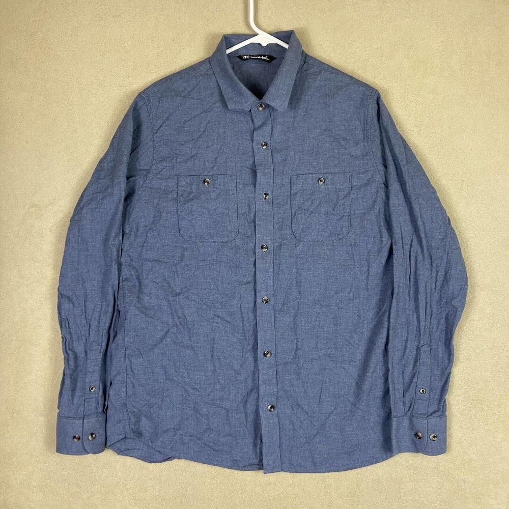 Travis Mathew Mens L Gray Long Sleeve Button Up Shirt Chest Pocket Lightweight